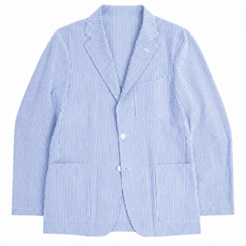 Blue White Pinstripe Relaxed Fit Two-Button Blazer
