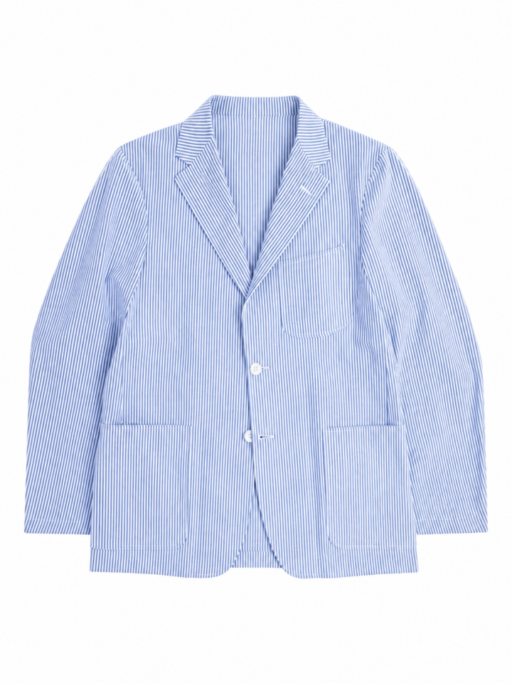 Blue White Pinstripe Relaxed Fit Two-Button Blazer