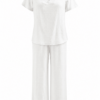 White Two-Piece Set with Cutout Shoulder Top and Wide-Leg Pants