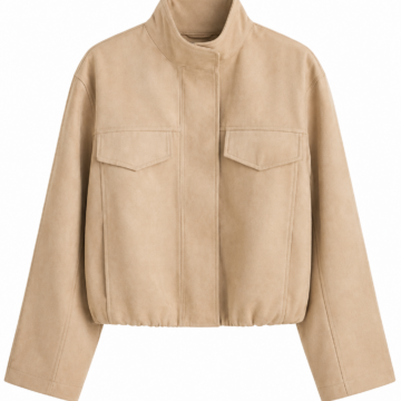 Beige Cropped Stand-Collar Blouson Jacket