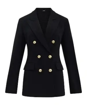 Classic Black Double-Breasted Tailored Coat with Gold Buttons