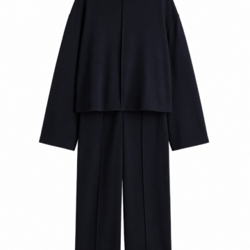 Black Oversized Funnel Neck Top and Pleated Pants Set