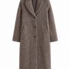 Brown Herringbone Longline Wool Coat
