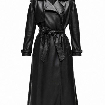 Black Faux-Leather Belted Trench Coat