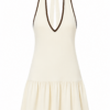 Cream Halter Mini Dress with Brown Contrast Trim