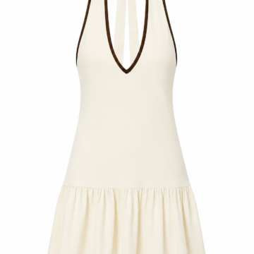 Cream Halter Mini Dress with Brown Contrast Trim