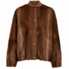 Brown Faux Fur Jacket with Ribbed Knit Collar