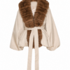 Ivory Faux-Fur Collar Wrap Coat with Balloon Sleeves