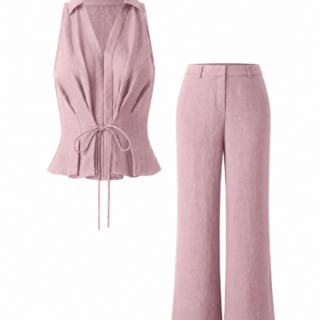 Dusty Rose Sleeveless Collared Top and Wide-Leg Pants Set