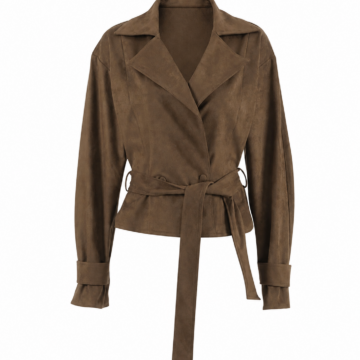 Dark Brown Wrap-Front Suede Jacket