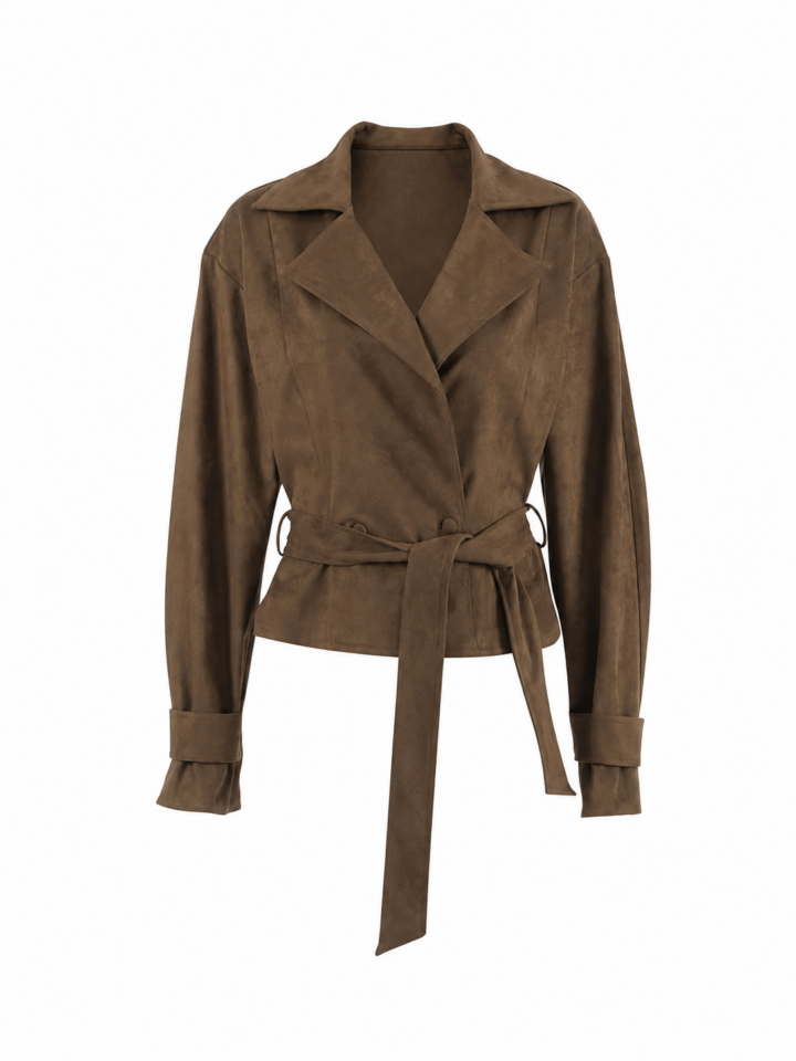 Dark Brown Wrap-Front Suede Jacket