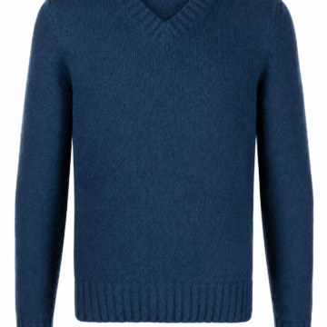 Dark Blue Long Sleeve Knit Sweater with V-Neck