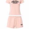 Light Pink Short-Sleeve Top and Shorts Lounge Set with Graphic Print