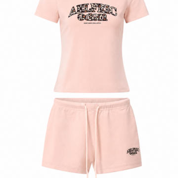 Light Pink Short-Sleeve Top and Shorts Lounge Set with Graphic Print