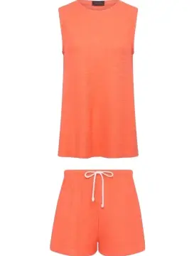 Coral Relaxed Tunic and Shorts Two-Piece Set