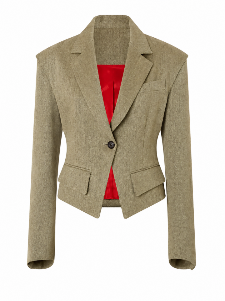 Olive Green Herringbone Twill Tailored Blazer