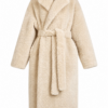 Cream Faux Fur Wrap Coat with Self-Tie Belt