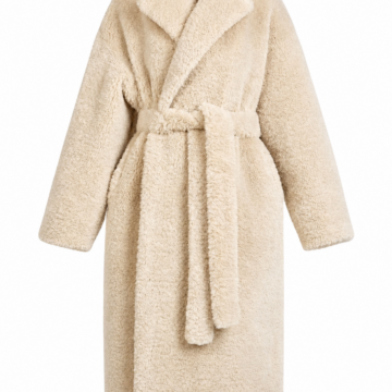 Cream Faux Fur Wrap Coat with Self-Tie Belt