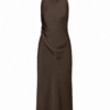 Dark Brown Halter Maxi Dress with Draped Waist