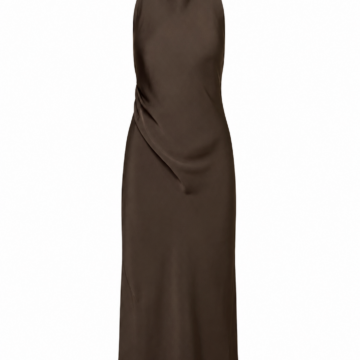 Dark Brown Halter Maxi Dress with Draped Waist
