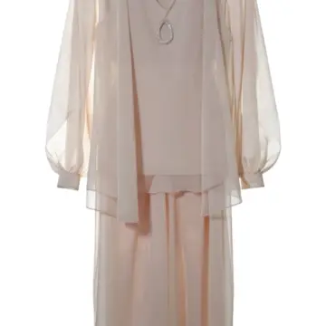 Light Beige Sheer Chiffon Two-Piece Set with Maxi Skirt