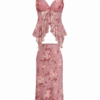 Dusty Rose Floral Print Two-Piece Set with Camisole and Midi Skirt