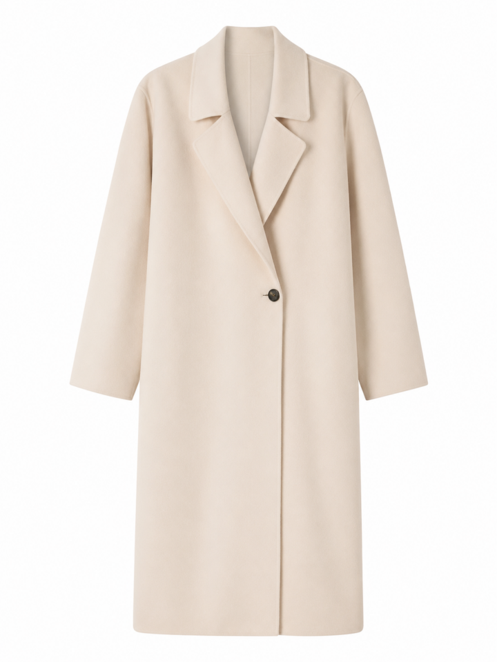 Cream Solid Longline Overcoat