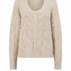 Oatmeal Cable Knit Sweater with Braided Panel and Diamond Pattern