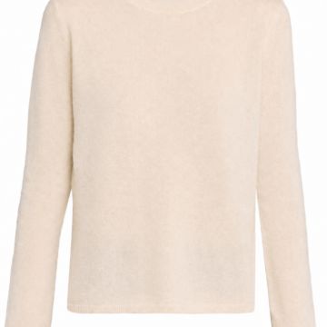 Cream Fine-Gauge Crew Neck Sweater with Ribbed Trims