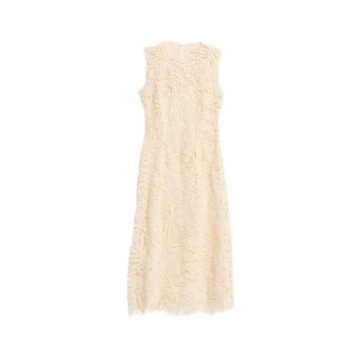 Light Cream Fringe Textured A-line Midi Dress